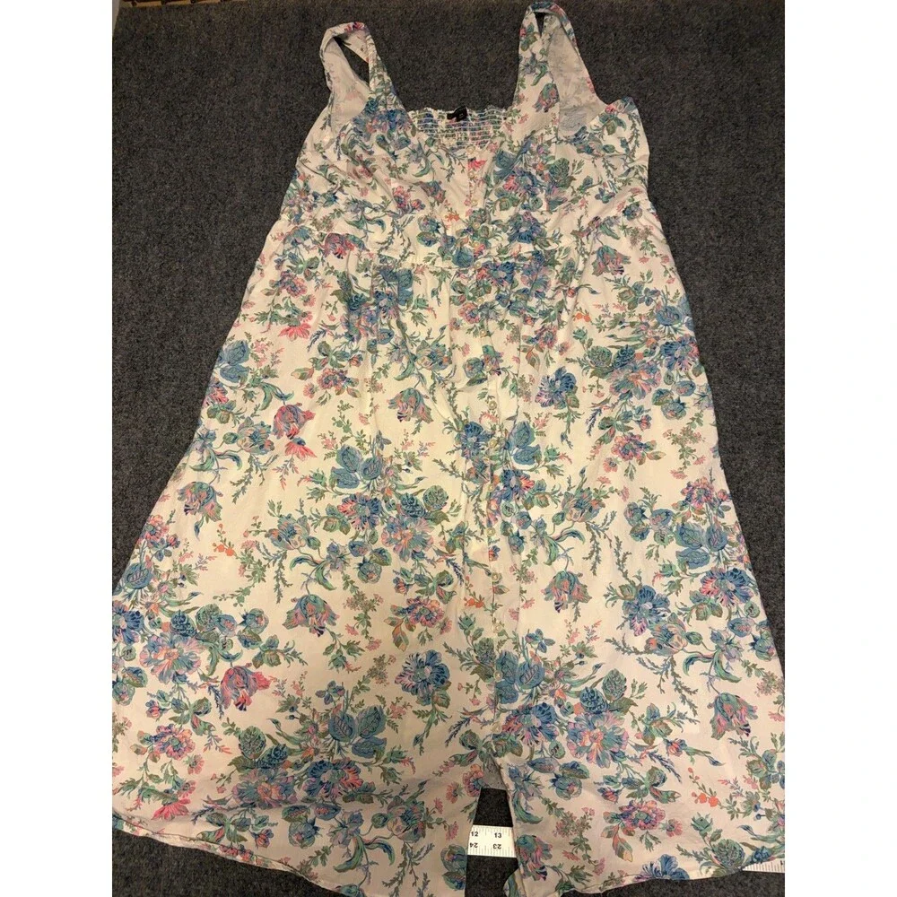 J.Crew Plus Size 24 Floral Cotton Button Front Smocked A-Line Sundress Cream